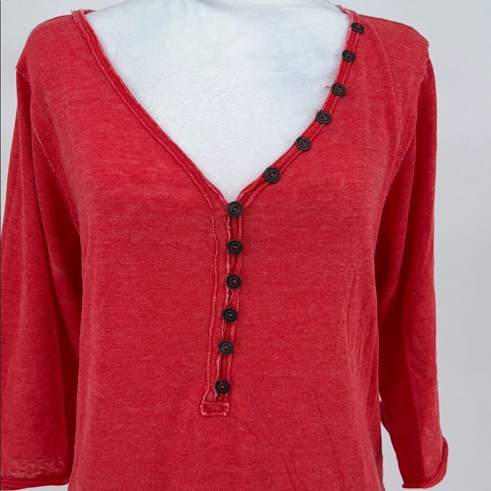 We The Free Free People Red Henley Tunic Top Button Front Slouchy Large - Picture 4 of 10